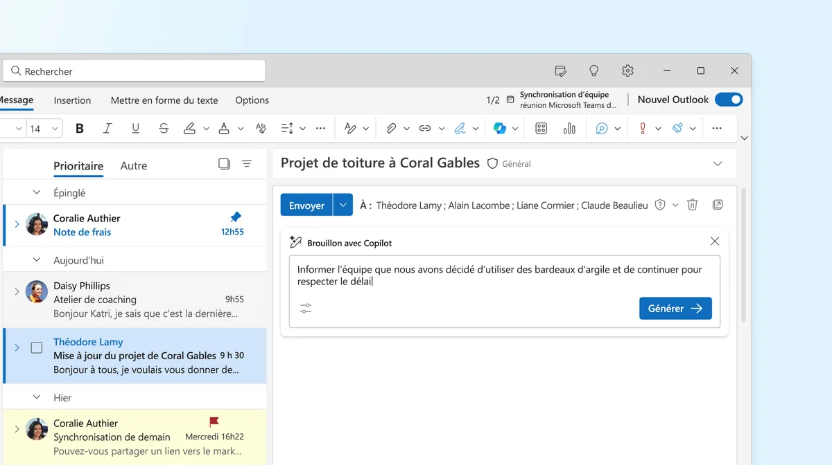 Copilot dans Outlook : rédiger rapidement des e-mails