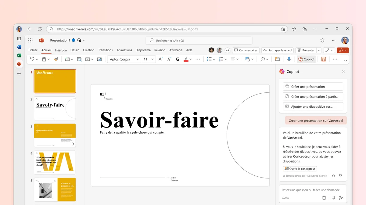 Copilot dans PowerPoint : créer des présentations