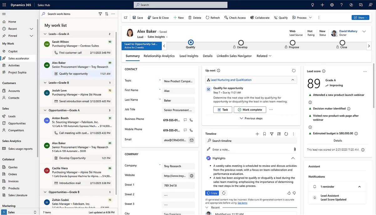 Dynamics 365 Sales : suivi des opportunités commerciales