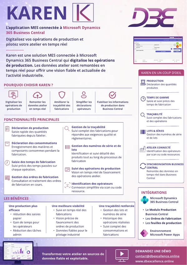 Aperçu de la fiche produit Karen, application DBE pour Business Central