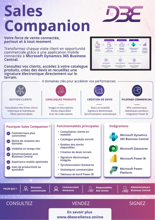 Aperçu de la fiche produit Sales Companion, application DBE pour Business Central